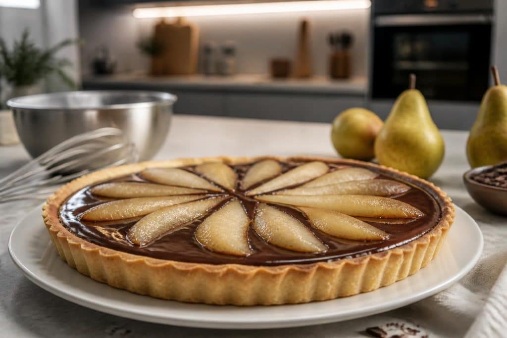 découvrez la recette facile et gourmande de la tarte poire chocolat de cyril lignac, parfaite pour allier douceur des poires et gourmandise du chocolat.