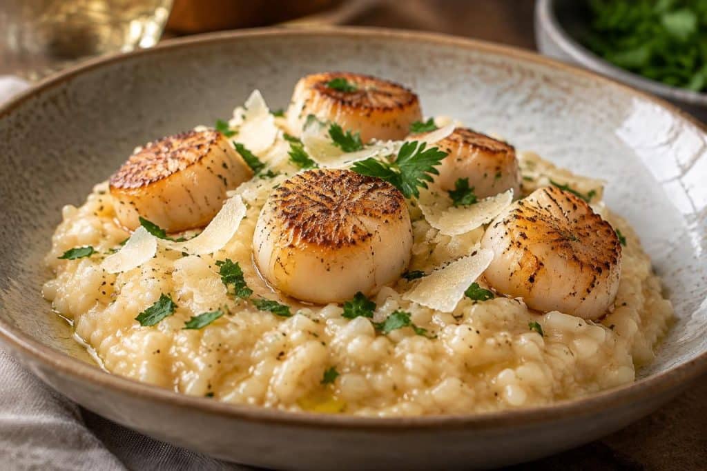 découvrez une recette facile et rapide de risotto crémeux aux saint-jacques, idéal pour un repas raffiné et gourmand à partager.