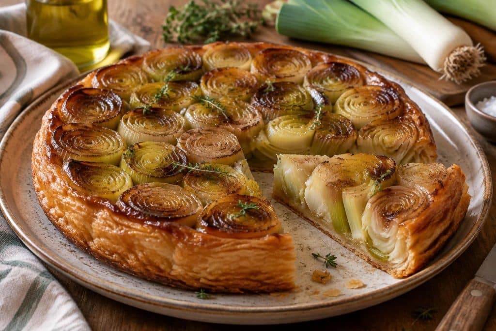 découvrez une recette facile et rapide de tarte tatin aux poireaux, délicieusement fondante et caramélisée, idéale pour un repas savoureux.