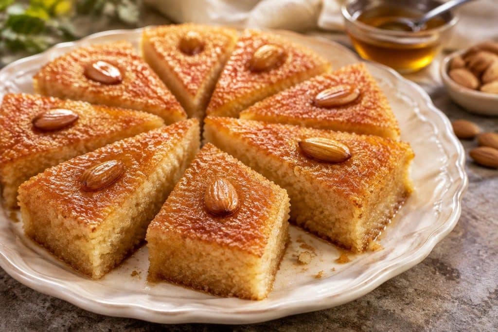 découvrez des recettes faciles de basboussa pour réussir un gâteau de semoule moelleux, parfumé et délicieusement imbibé de sirop.