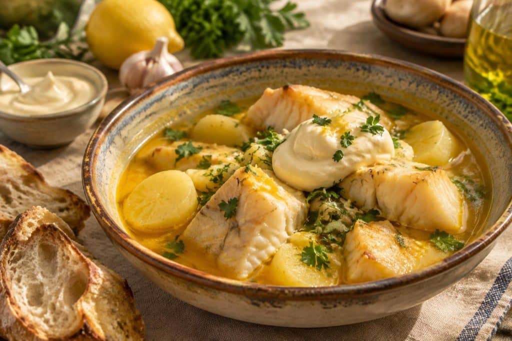 découvrez la bourride, une recette traditionnelle provençale au poisson, servie avec un délicieux aïoli maison.