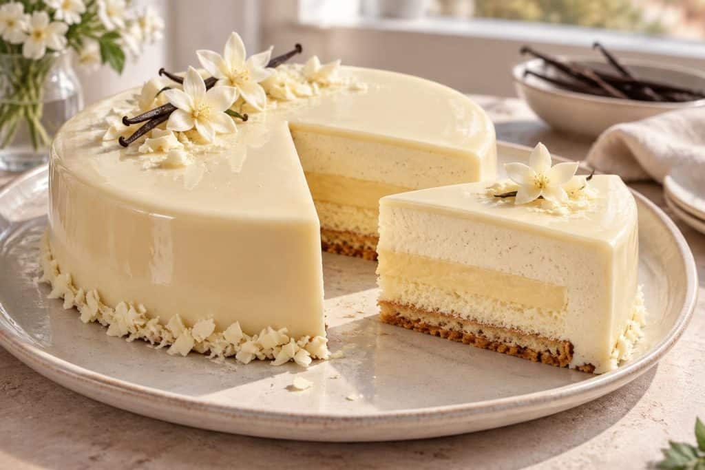 découvrez une recette facile d’entremets à la vanille, délicieusement crémeux et gourmand, idéale pour un dessert raffiné fait maison.