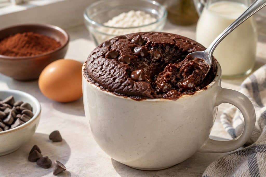 préparez un mug cake au chocolat sans beurre, prêt en quelques minutes au micro-ondes. une recette facile, rapide et gourmande pour une envie de chocolat.