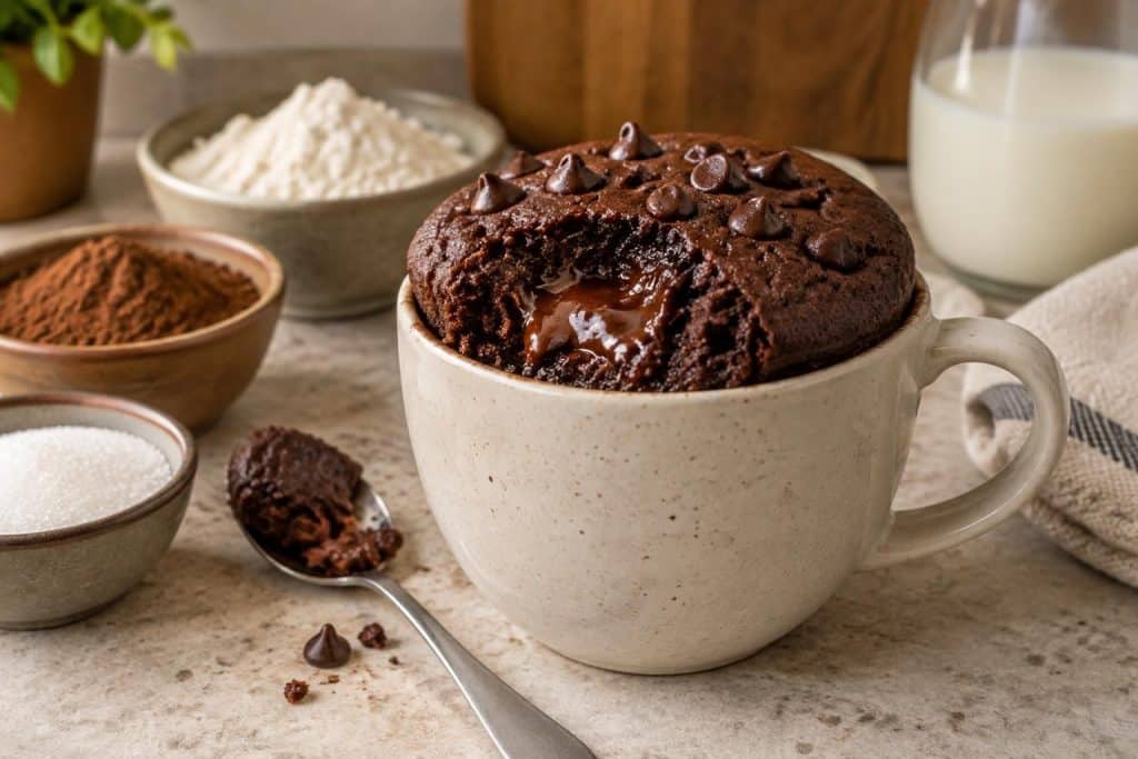 préparez un mug cake au chocolat sans œuf en quelques minutes : une recette rapide, facile et gourmande, parfaite pour une envie de dessert express.
