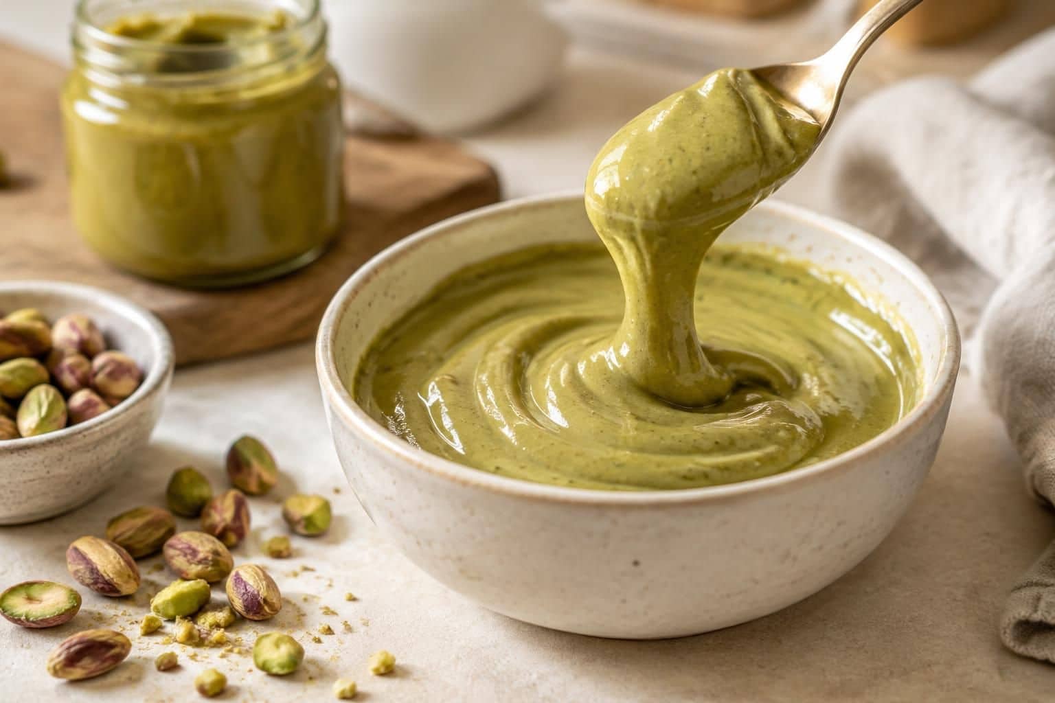 préparez une crème pistache maison onctueuse et rapide avec cette recette facile, idéale pour garnir vos desserts ou savourer à la cuillère.