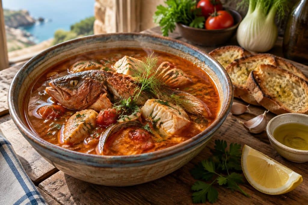 découvrez la recette traditionnelle méditerranéenne de la soupe de poisson de roche, riche en saveurs et facile à préparer.